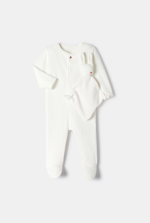 Estuche de pijama y doudou de terciopelo blanco para recién nacido Absorba 2