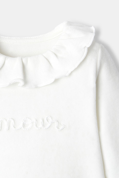 Pijama cuello con volante fruncido de terciopelo blanco recién nacido Absorba 2