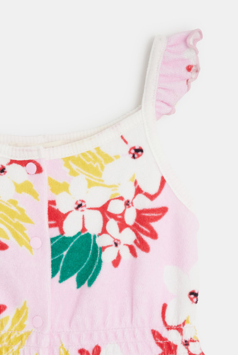Mono corto de bebé niña en rosa con flores exóticas Catimini 2