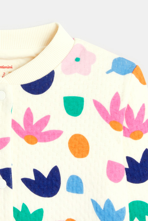 Rebeca con botones de presión de bebé niña de punto jersey calado con estampado floral en blanco Catimini 2