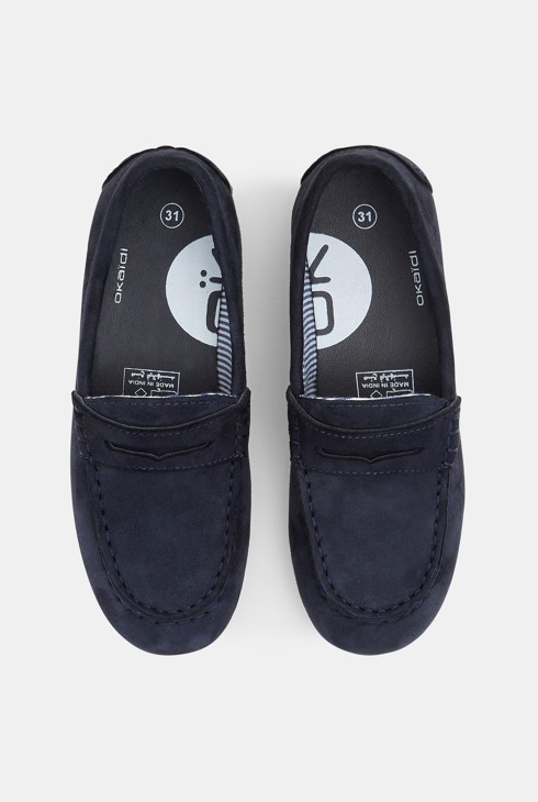 Mokassin aus einfarbigem Pigskin-Leder Blau Jungen 2