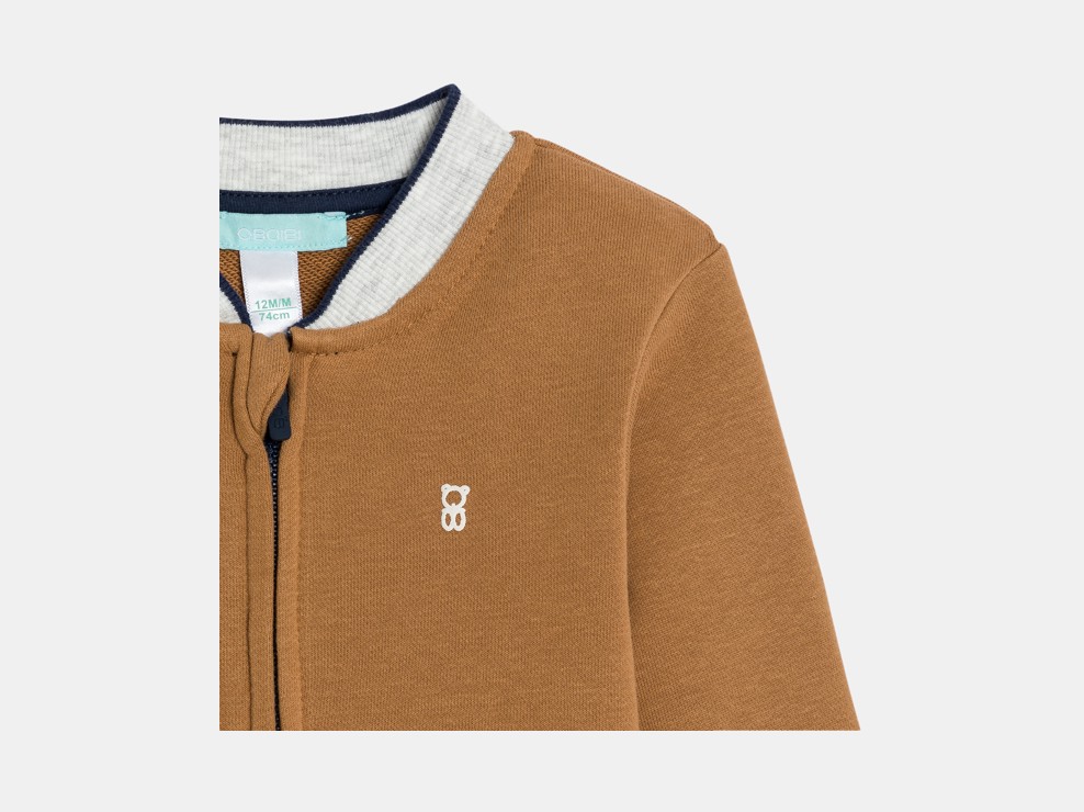 Chaqueta teddy de muletón suave marrón con cremallera para bebé niño 2