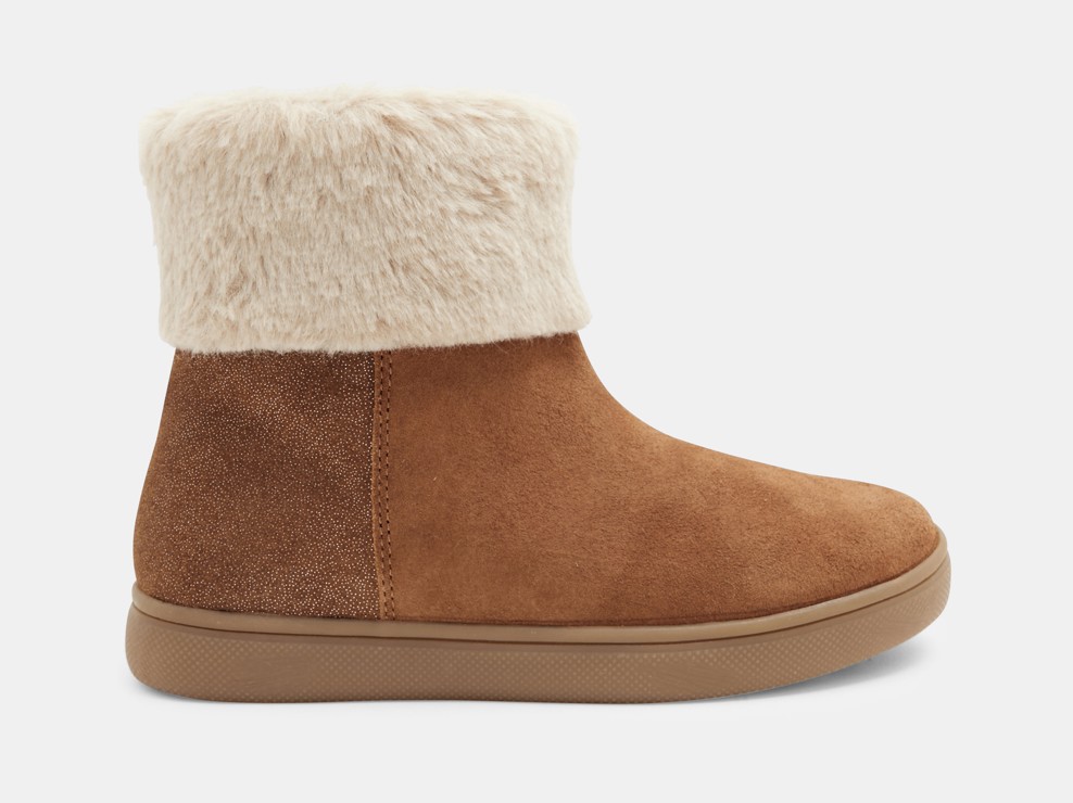 Braune Lederstiefel mit Pelzbesatz für Mädchen 1