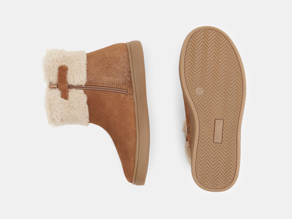 Braune Lederstiefel mit Pelzbesatz für Mädchen 2