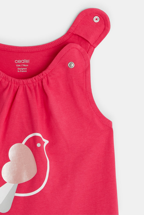 Kurzer Overall Vogel und Herz Rosa Baby Mädchen 2