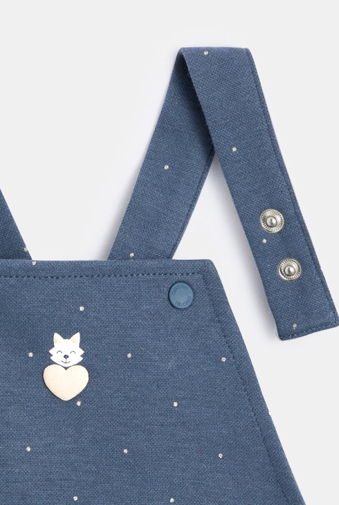 Kurze Molton-Latzhose mit Punktmuster Blau Baby Mädchen 2