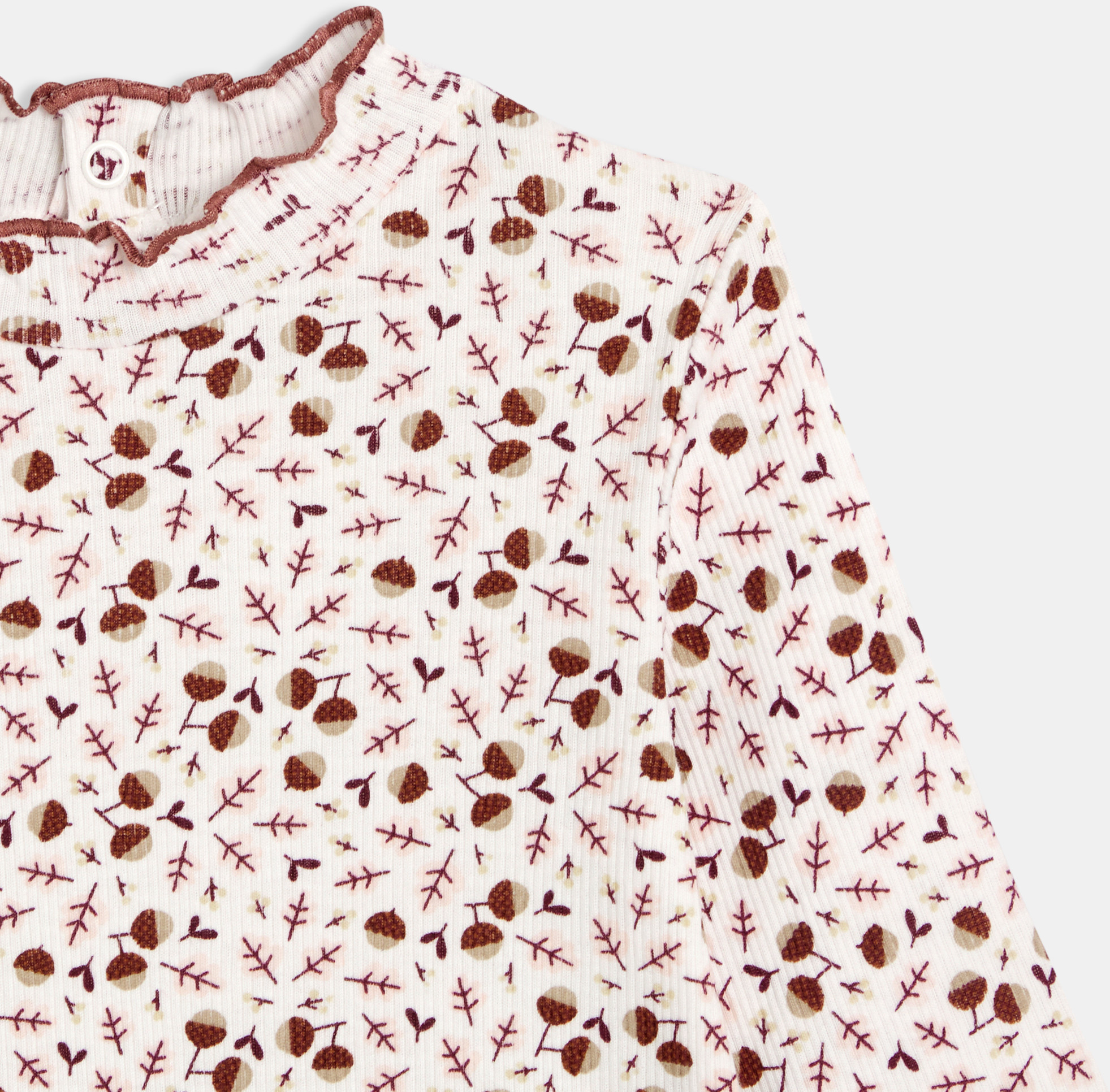 T-shirt côte plate col ondulé marron bébé fille 2