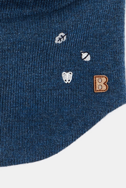 Baby boy's blue animal knitted snood with soft boa lining 2