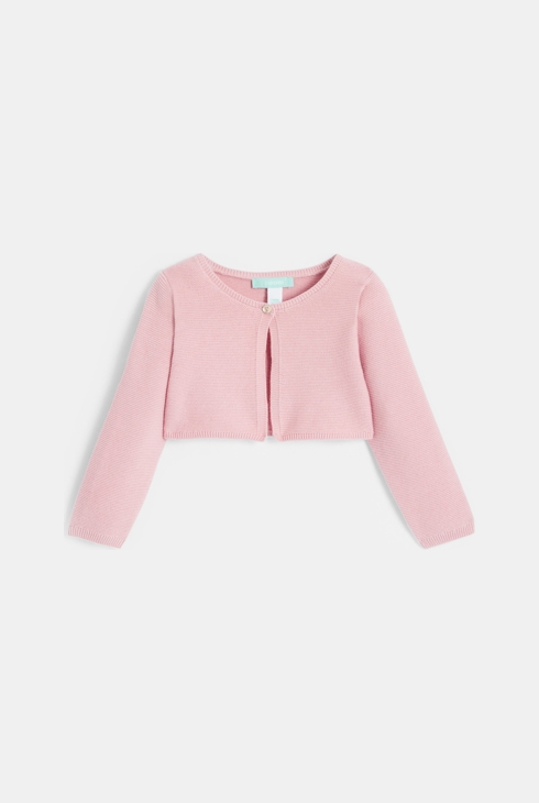 Baby girl's short pink knitted bolero cardigan 2