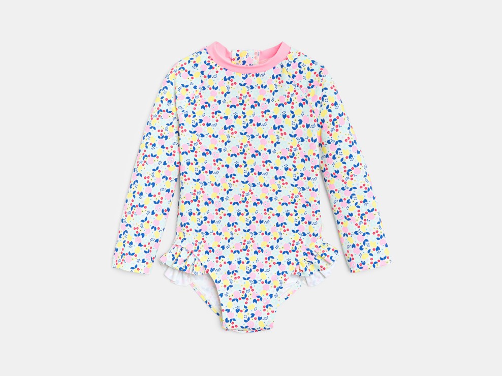 Rosa Badeoverall mit UV-Schutz und Blumenmuster Kleinkind Mädchen 2