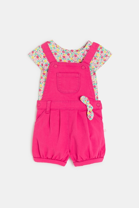 Baby girl's short pink overalls and T-shirt 2