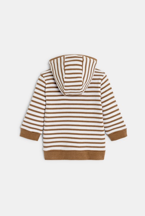 Baby boys' brown striped fleece hoodie with zip 2