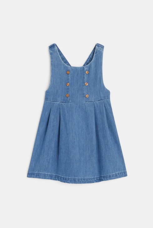 Latzhosen-Kleid aus leichtem Denim und T-Shirt mit Blumenmuster Blau Baby Mädchen 2