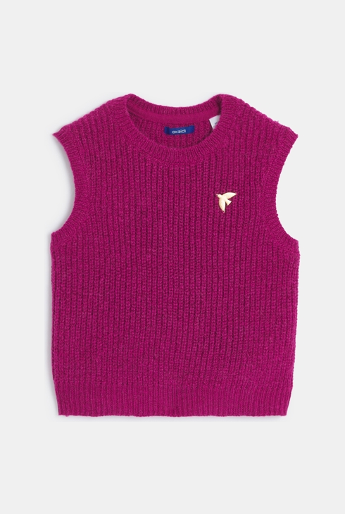 Ärmelloser gerippter Pullover in Violett/Granatrot Mädchen 2