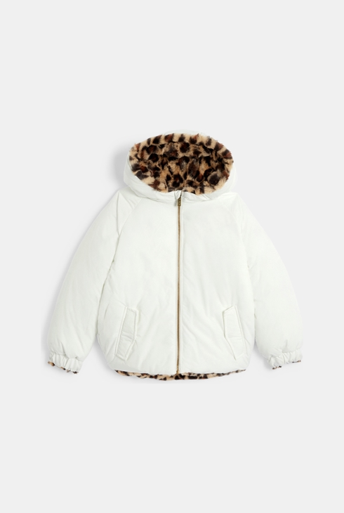 Girl's reversible white jacket with faux fur 2