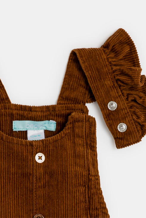 Baby girls' short brown corduroy dungarees 2