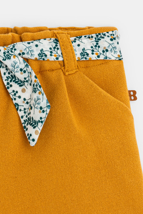 Baby girls' warm shorts with yellow floral waistband 2