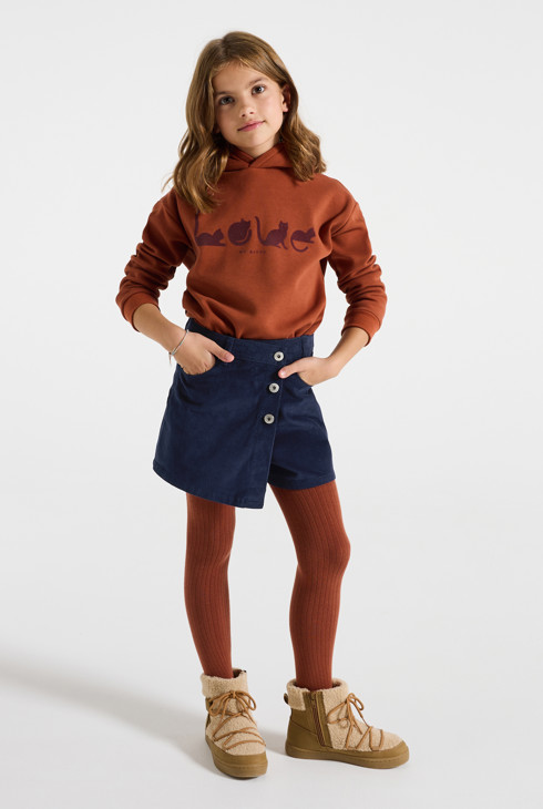 Skort aus Cordsamt marineblau Mädchen 1