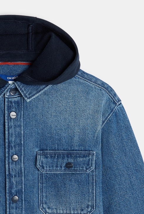 Boys' blue denim overshirt with detachable hood 2