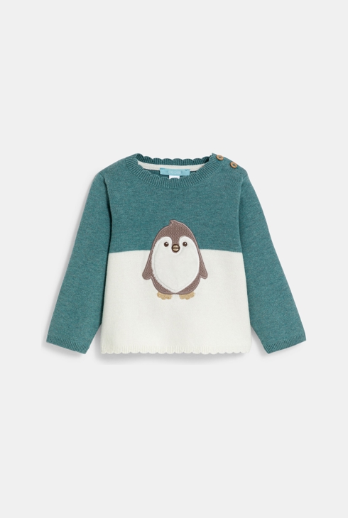 Baby girl's knitted embroidered penguin jumper 2
