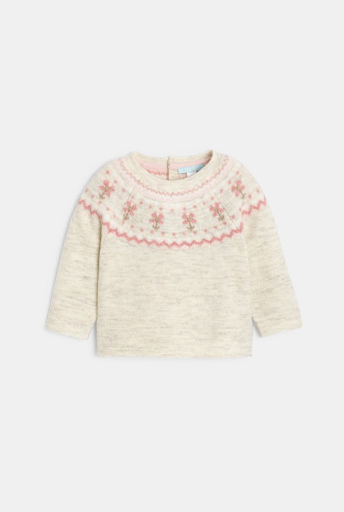 Pullover in maglia lavorata jacquard rosa neonata 1