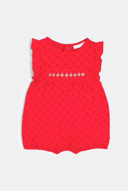 Baby girl’s red embroidery-look short jumpsuit 2
