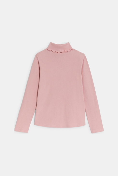 T-shirt col roulé côtelé uni rose 2