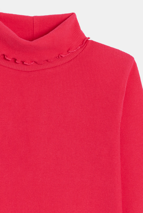 Camiseta cuello alto de canalé liso rosa oscuro 2