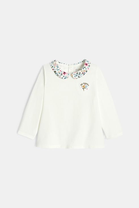 Weißes Baby-T-Shirt mit Blumenkragen für Mädchen 2