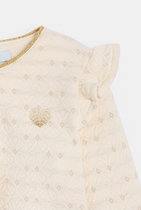 Baby girl's pink warm patterned fleece cardigan with ruffles 2