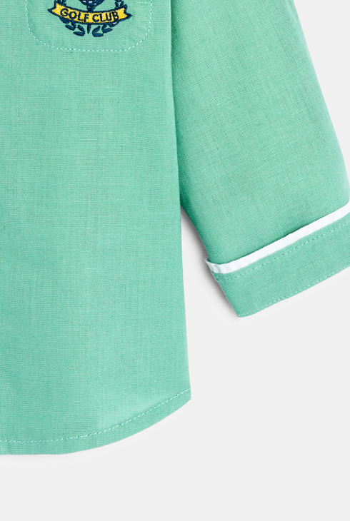 Baby boy's adaptable green cotton and linen shirt 2
