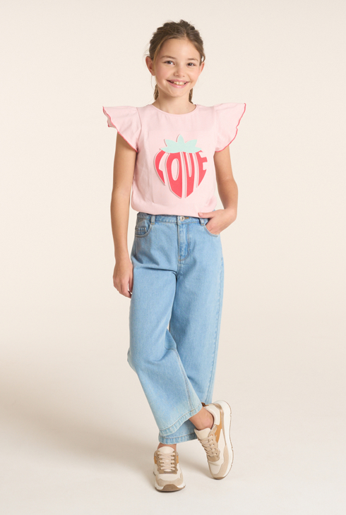 Girl's pink short-sleeve T-shirt with slogan 2