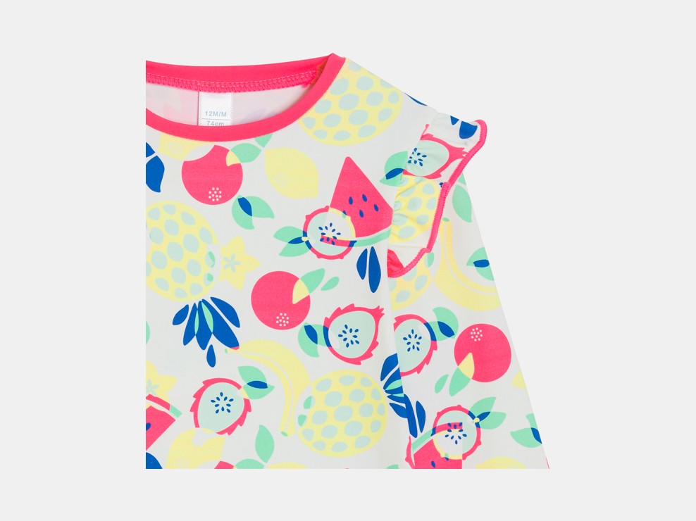 Weißes T-Shirt mit UV-Schutz und Früchtedruck Kleinkind Mädchen 2