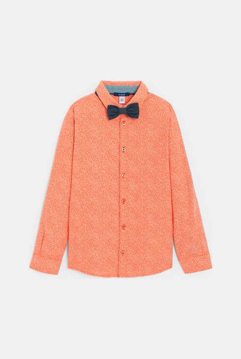 Boy's orange printed shirt + bow tie 2