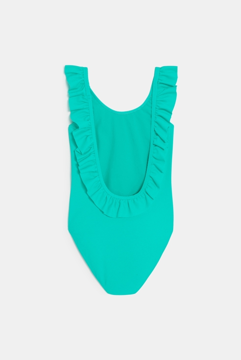Girl's plain blue 1-piece swimming costume 2