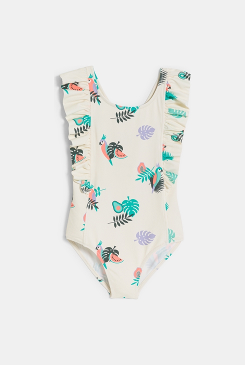 Girl's beige printed swimming costume 2