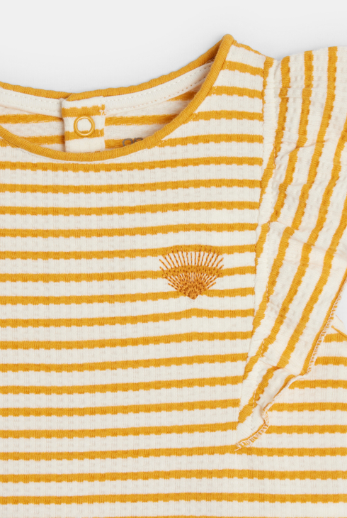 Gelbes verspieltes T-Shirt mit Streifen und Volants Baby Mädchen 2