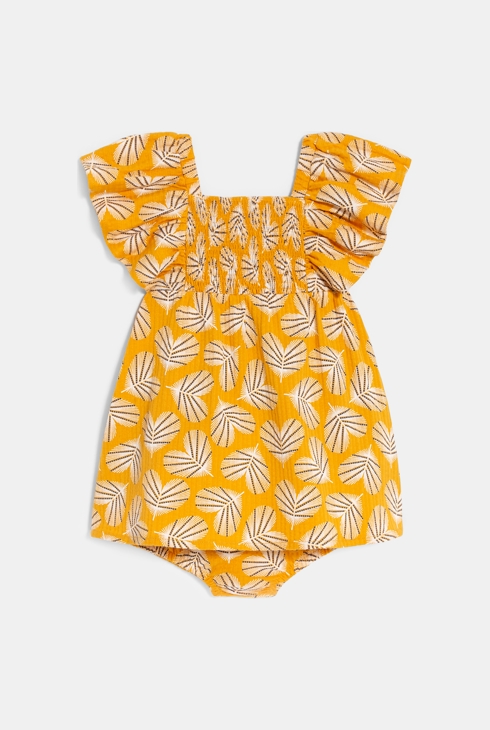 Baby girl's yellow smoked dress in textured cotton 2