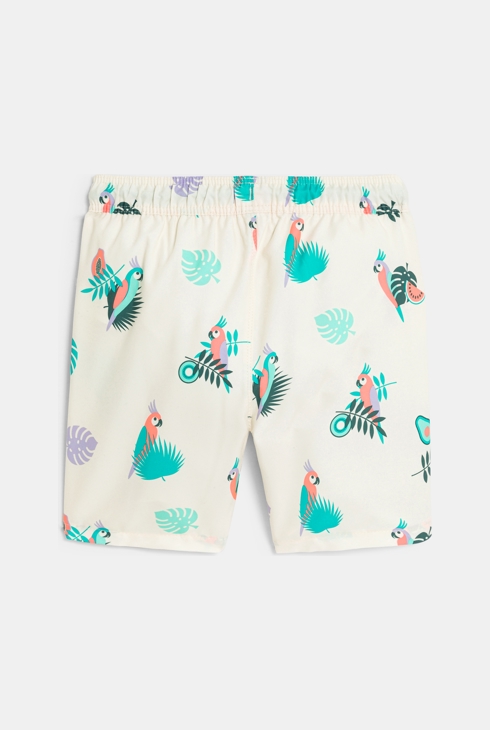 Weiße mit Vögeln bedruckte Badeshorts für Jungen 2