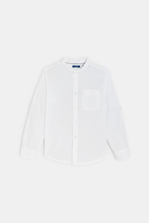 Jednobojna bijela košulja s ovratnikom Mao za dječake 2