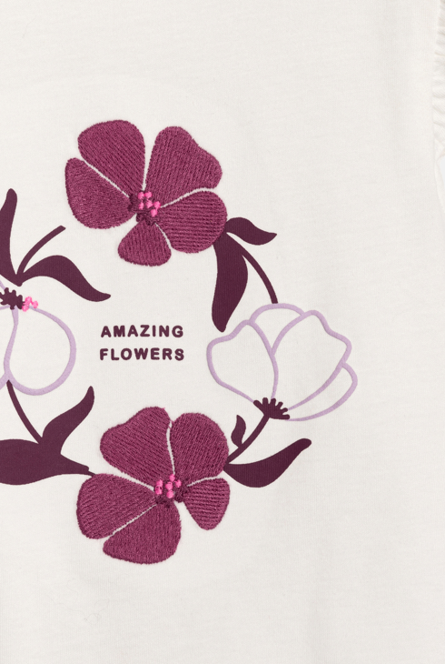 T-shirt manches volantés fleurs blanc bébé fille 2