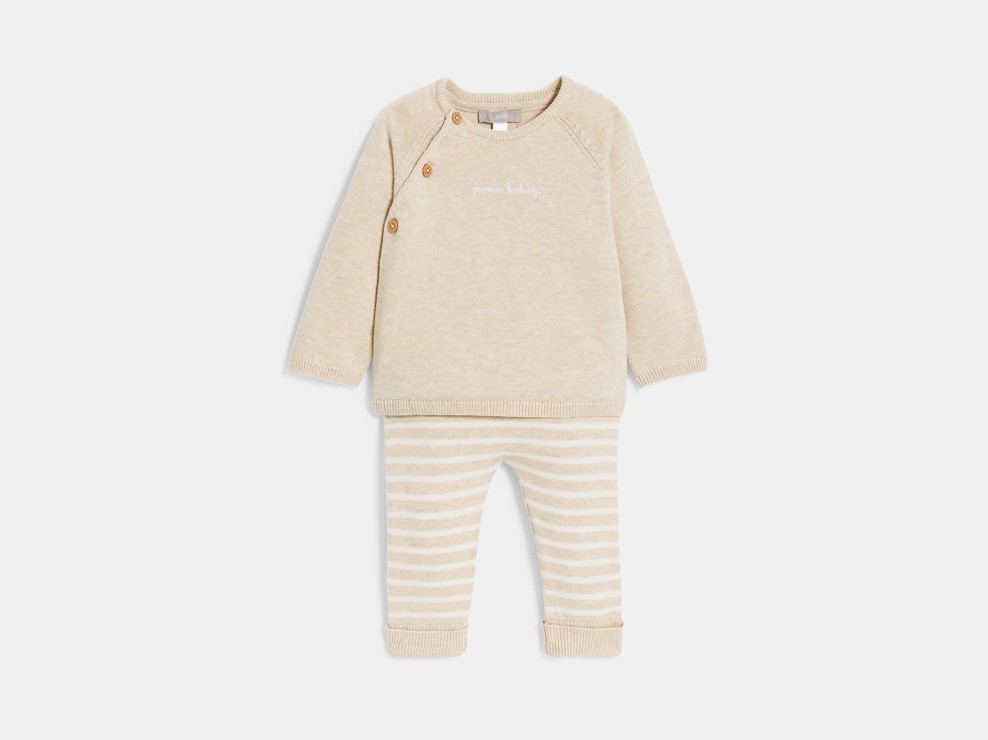 Beige Pullover und Hose aus Strick Kleinkind Mädchen 1