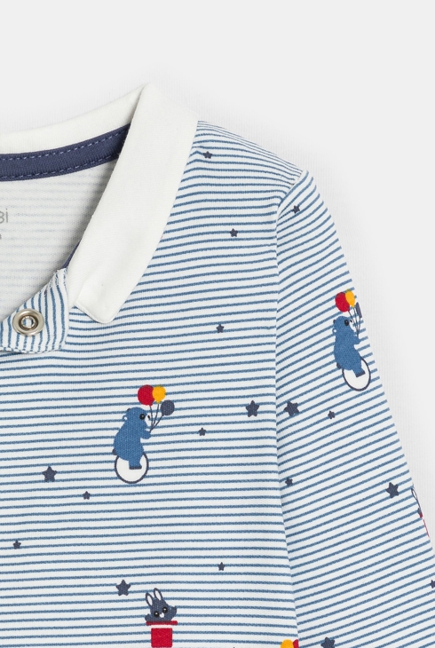 Baby boy blue circus striped interlock sleepsuit 2