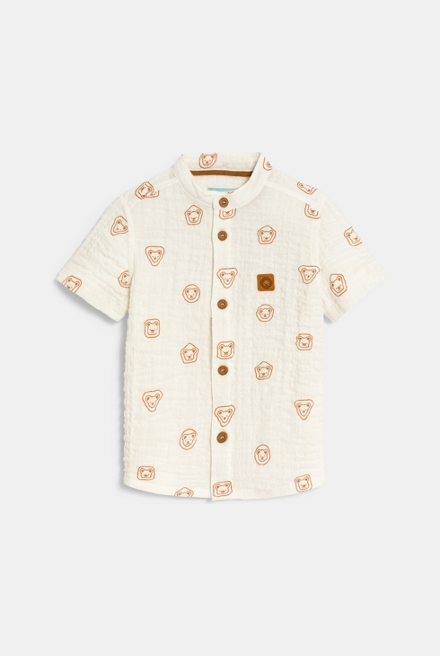 Baby boy's white cotton gauze animals shirt 1
