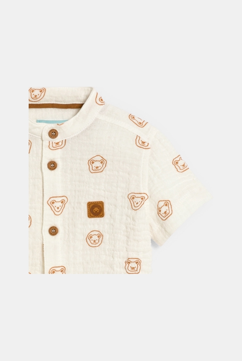 Baby boy's white cotton gauze animals shirt 2