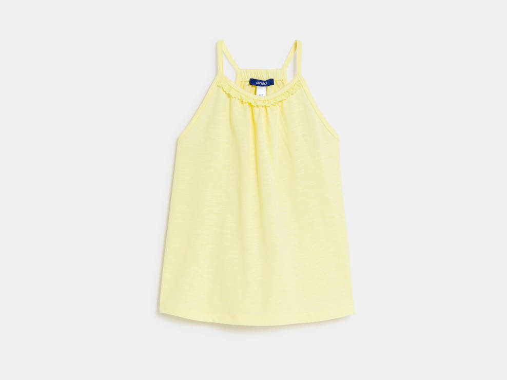 Einfarbiges Tanktop in Gelb mit Häkeldetail für Mädchen 1