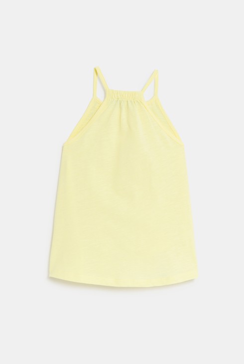 Einfarbiges Tanktop in Gelb mit Häkeldetail für Mädchen 2