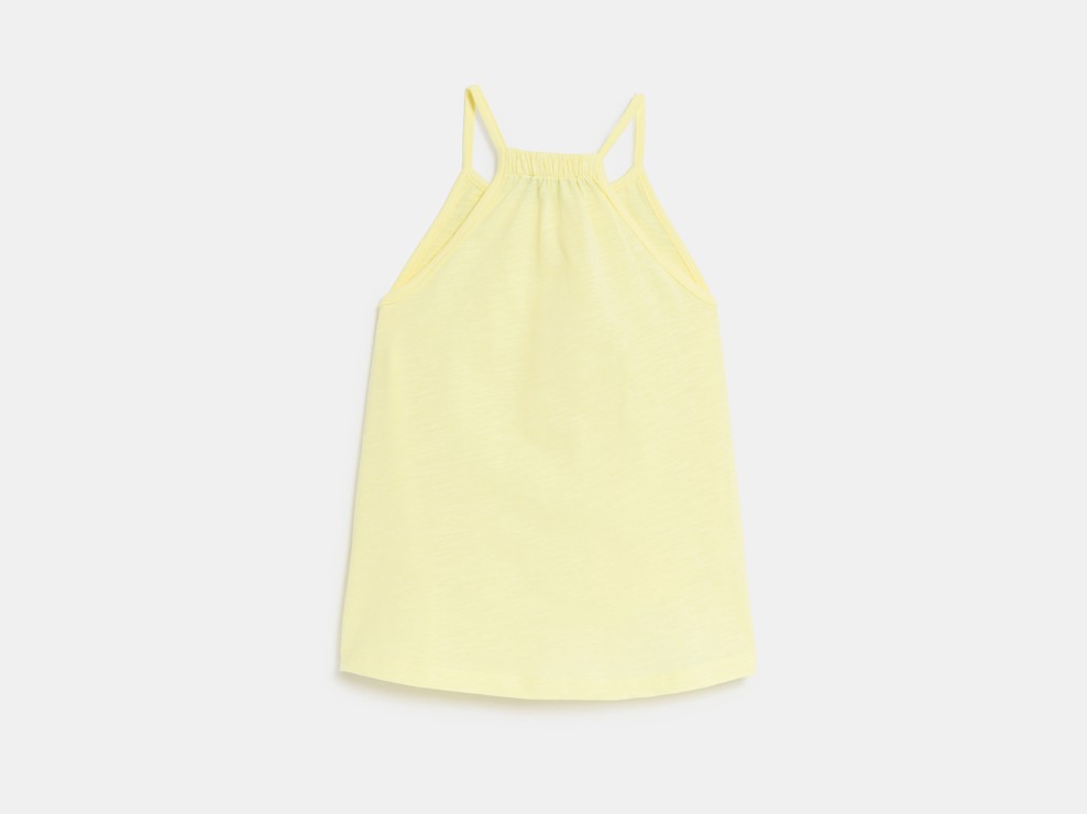 Einfarbiges Tanktop in Gelb mit Häkeldetail für Mädchen 2