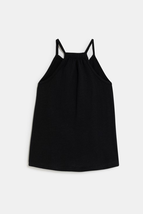 Einfarbiges Tanktop in Schwarz mit Häkeldetail für Mädchen 2