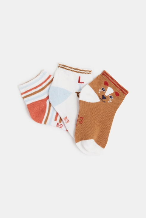 Baby boy's brown bear trainer socks (set of 3) 2